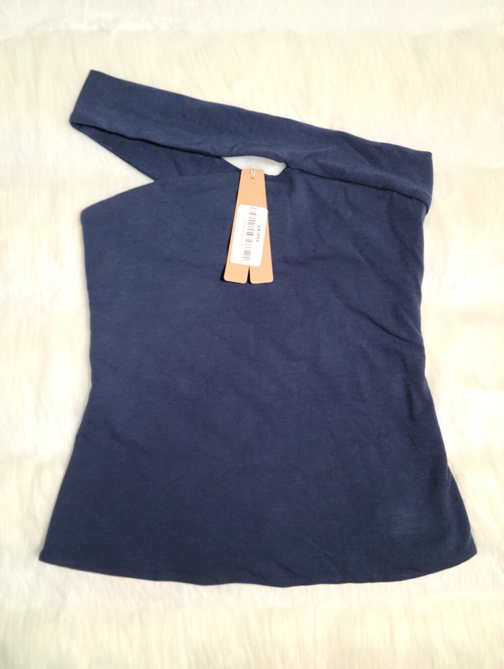 SKIMS Cotton Jersey Asymmetrical Top Navy Women XS NEW
